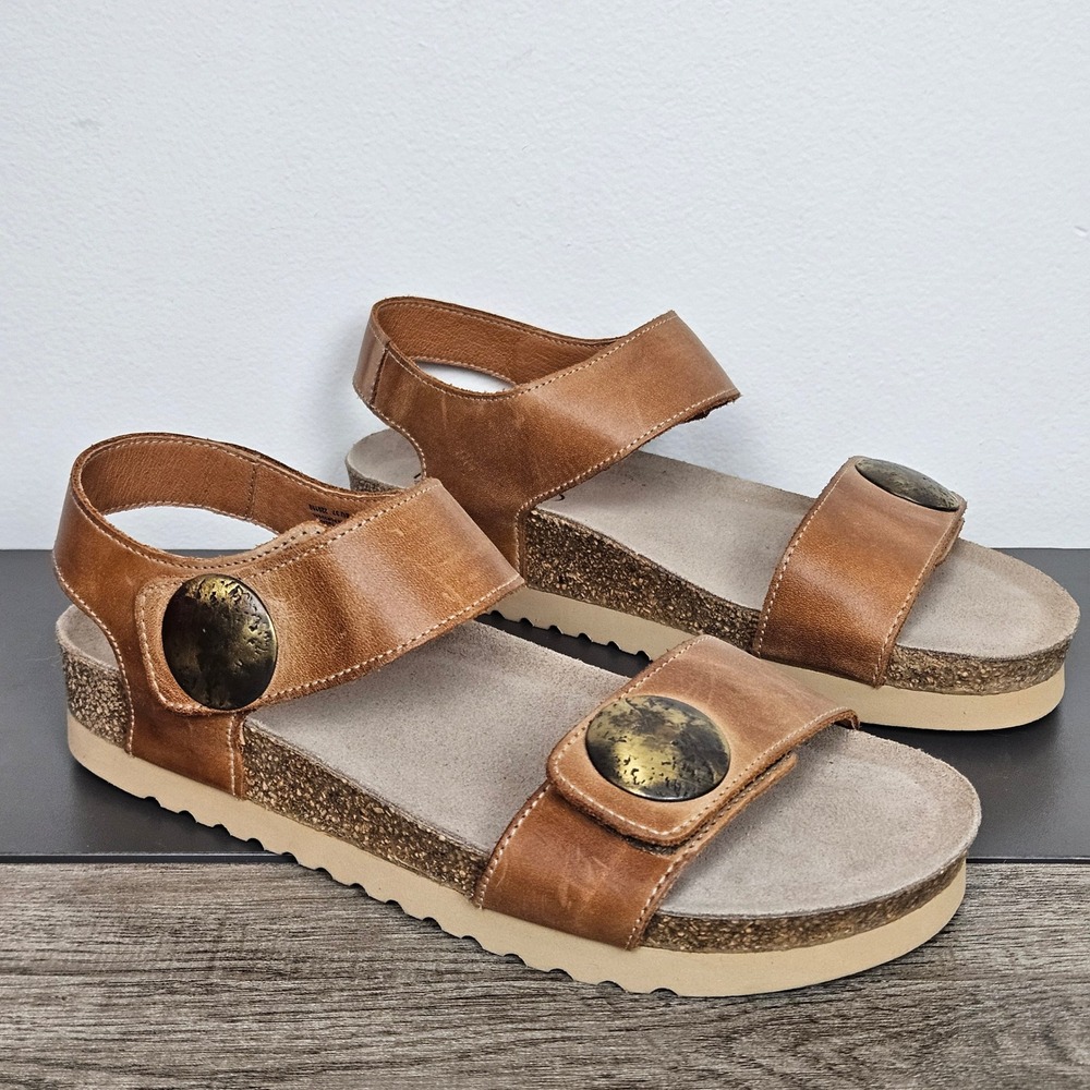 Taos Luckie Sandals US 6 Caramel Brown Leather Cork Medallion Comfort LUC-5246